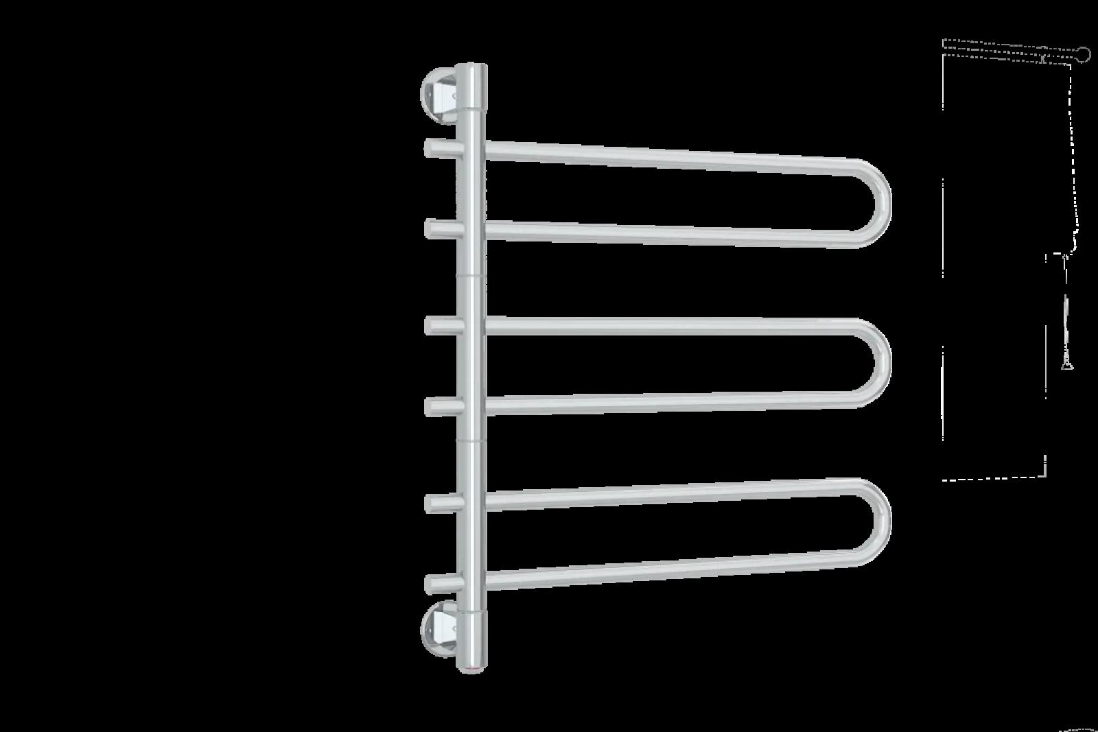 Chrome swivel heated towel rail with four bars on a white background