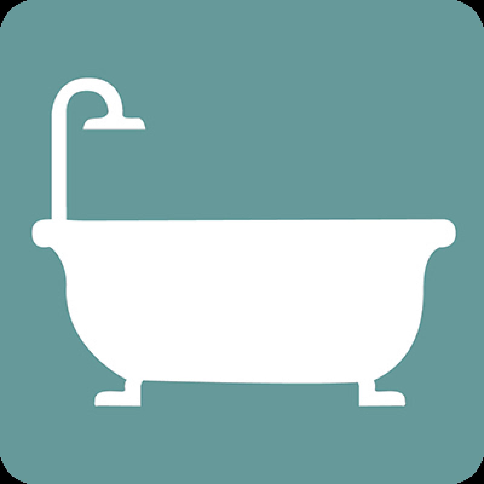 White freestanding bath icon on a teal background